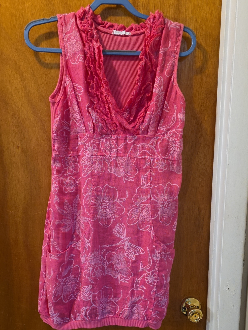 Women's Pink Floral Sleeveless V-Neck Dress